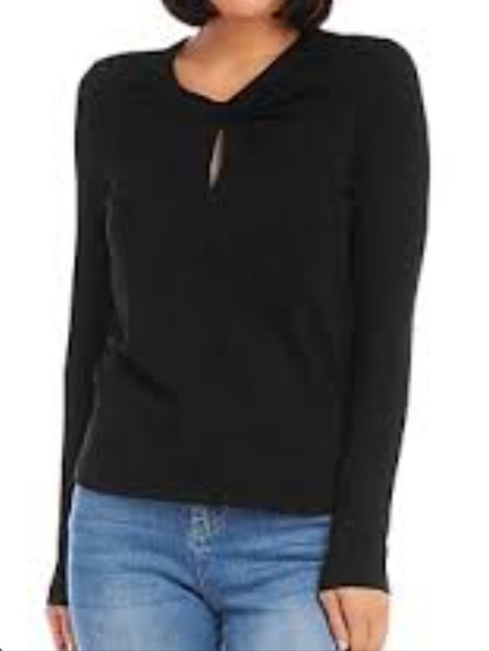 Karen Kane Black Twist-Neck Long Sleeve Keyhole Top